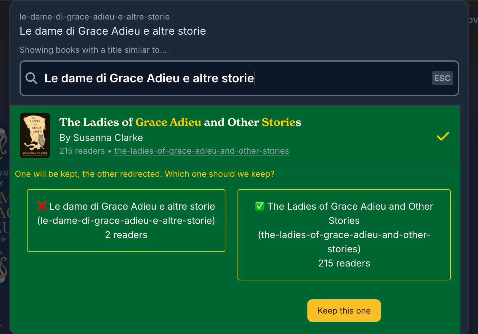 Select which book to keep